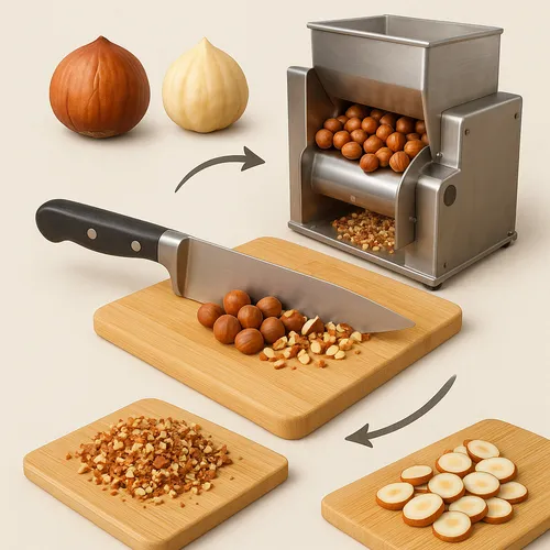 Hazelnut chopping and slicing process